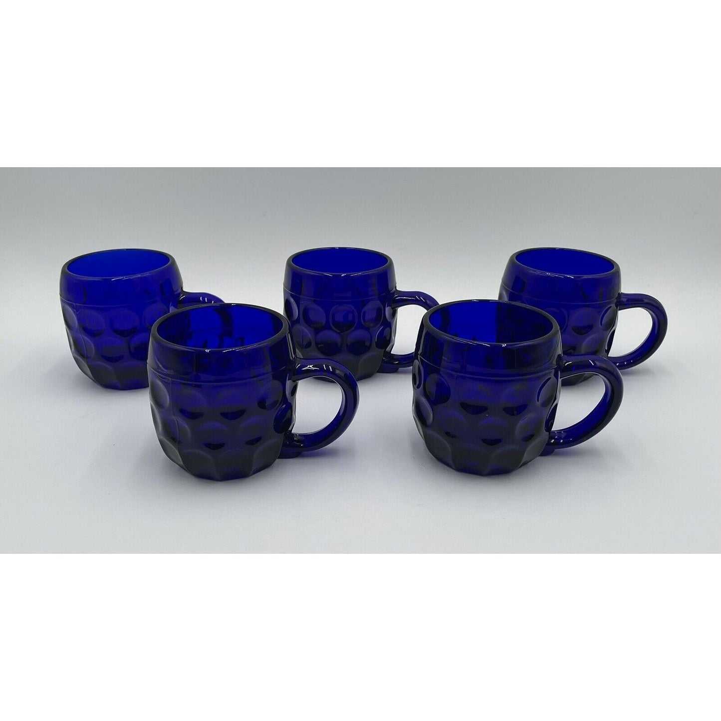Vintage Lot of 5 New Martinsville #24 Beer Mug - Cobalt Blue Thumbprint Mug (D6) - Vintosh Vintage