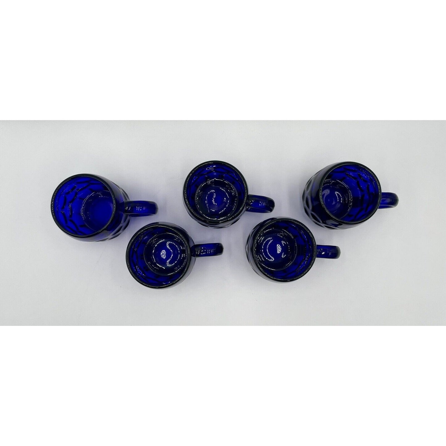 Vintage Lot of 5 New Martinsville #24 Beer Mug - Cobalt Blue Thumbprint Mug (D6) - Vintosh Vintage