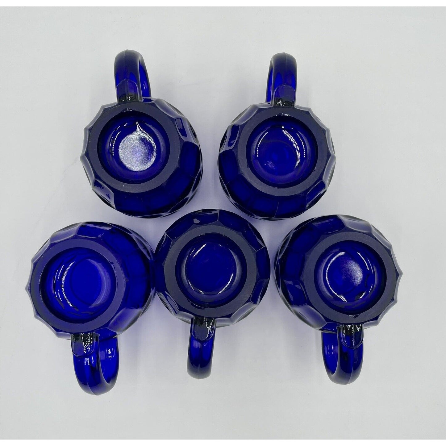 Vintage Lot of 5 New Martinsville #24 Beer Mug - Cobalt Blue Thumbprint Mug (D6) - Vintosh Vintage