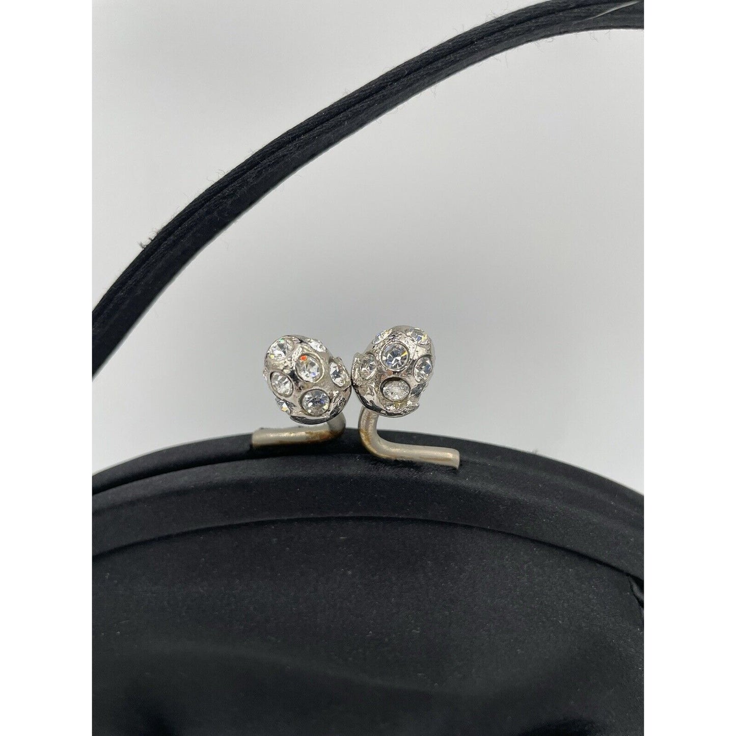 Preston & York Black Satin Evening Handbag with Rhinestone Closure (A5) - Vintosh Vintage