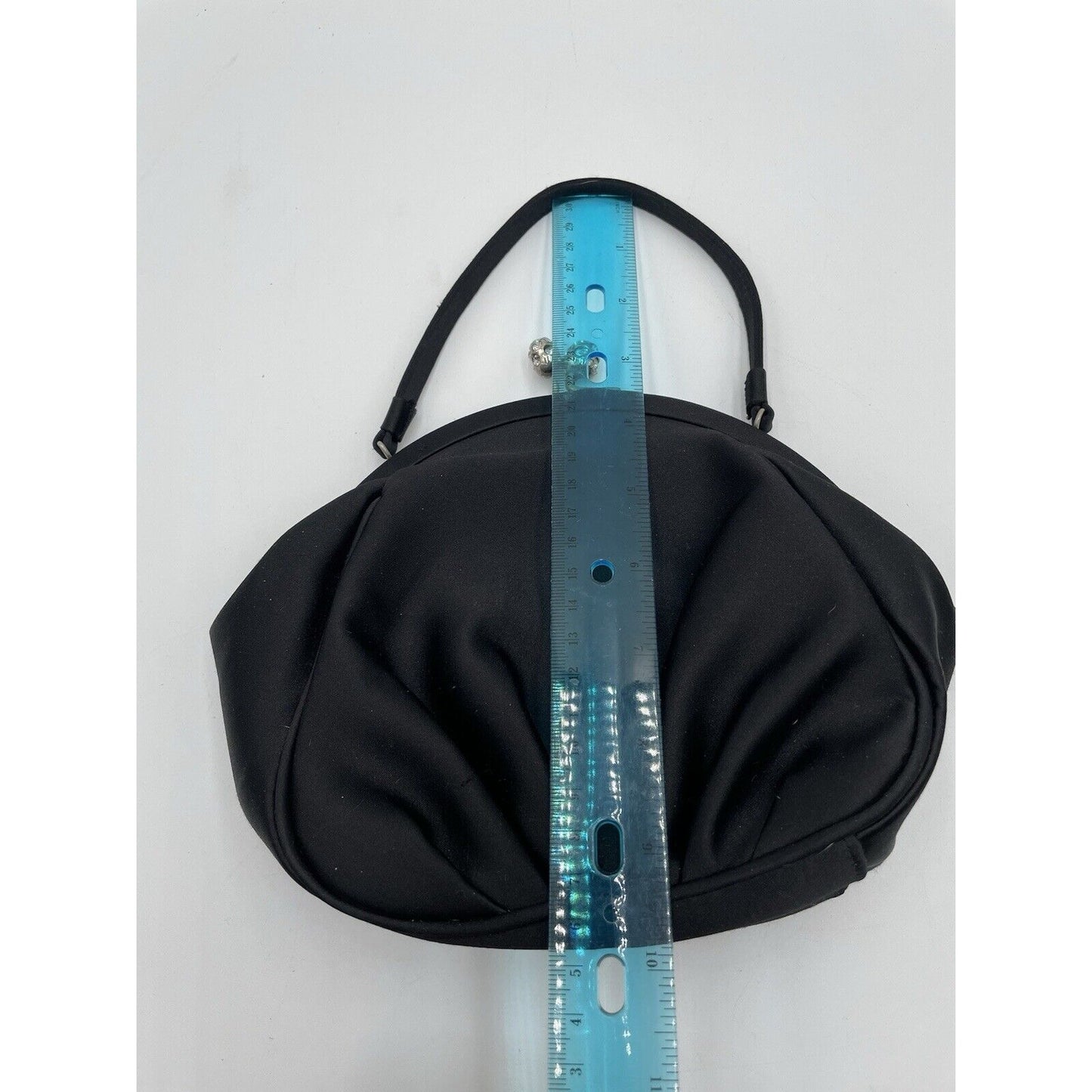 Preston & York Black Satin Evening Handbag with Rhinestone Closure (A5) - Vintosh Vintage