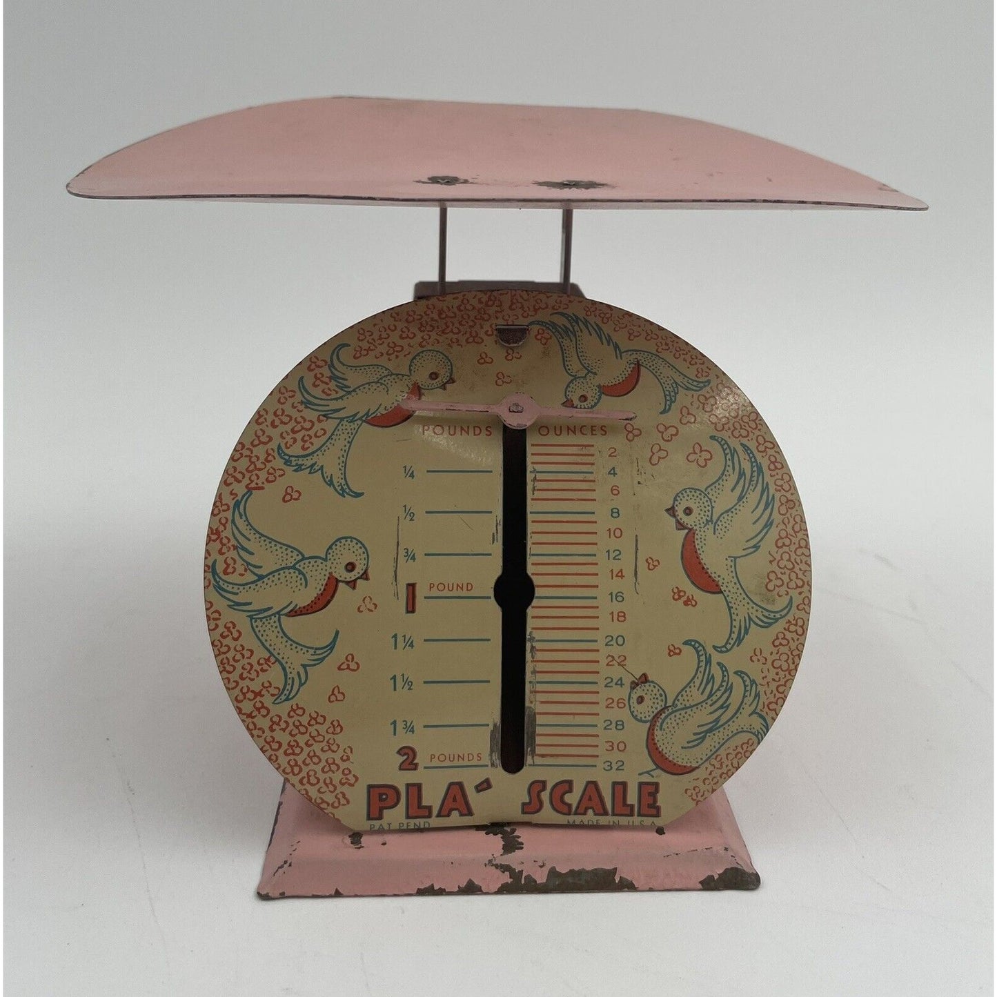 1950s Pla-Scale Pink Metal Toy Scale w/ Blue Birds (D8) - Vintosh Vintage
