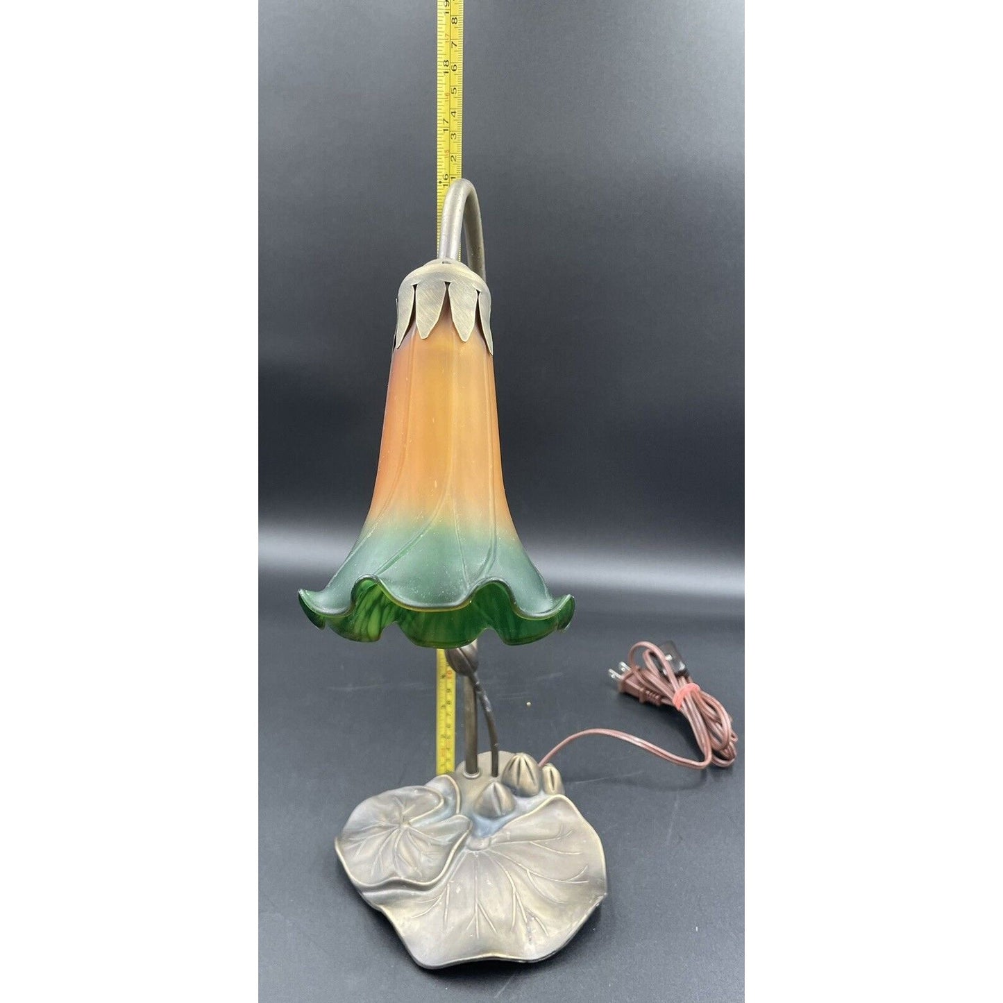 Amber & Green Glass Flower Shade Goose Neck Lily Pad Base Lamp (D1) - Vintosh Vintage