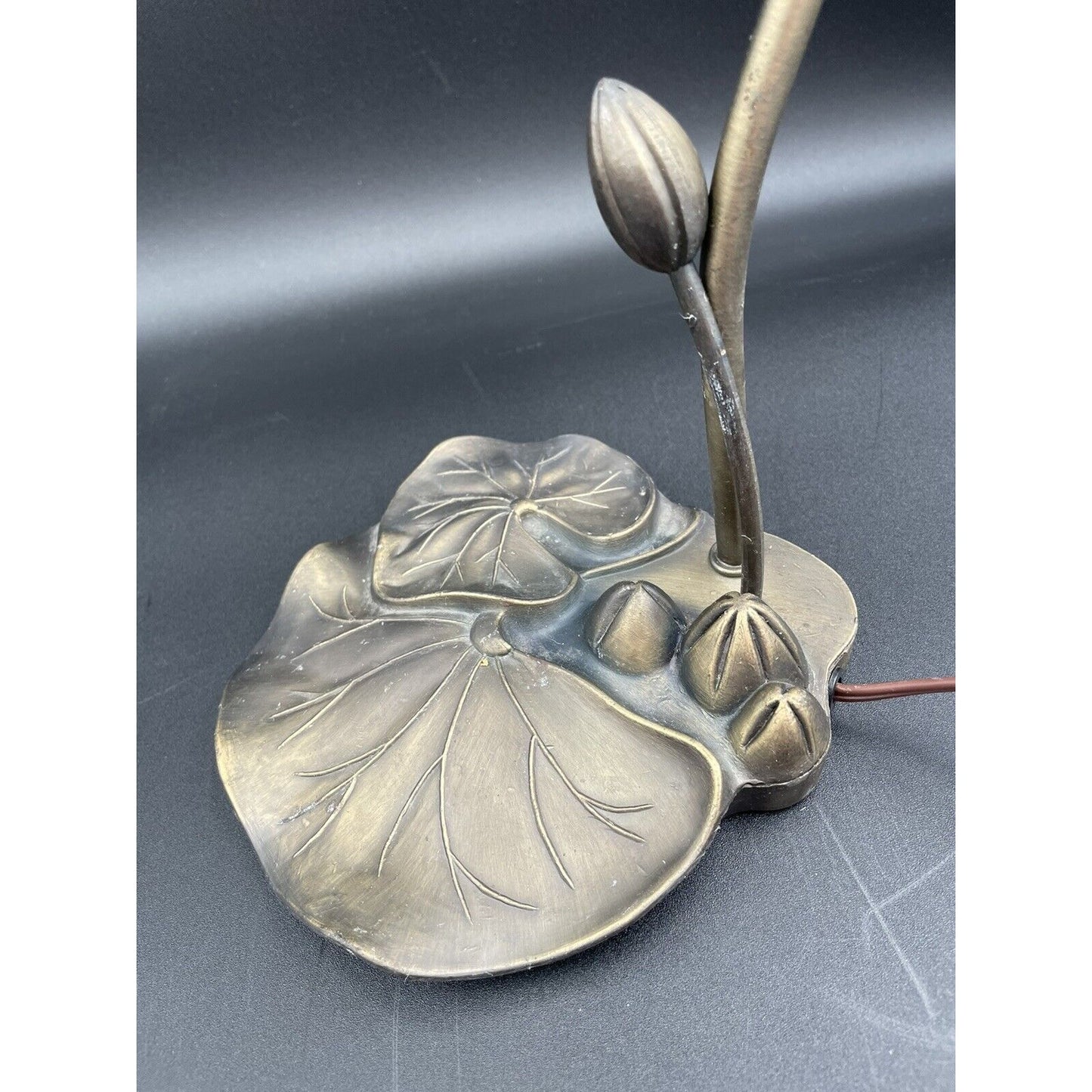 Amber & Green Glass Flower Shade Goose Neck Lily Pad Base Lamp (D1) - Vintosh Vintage