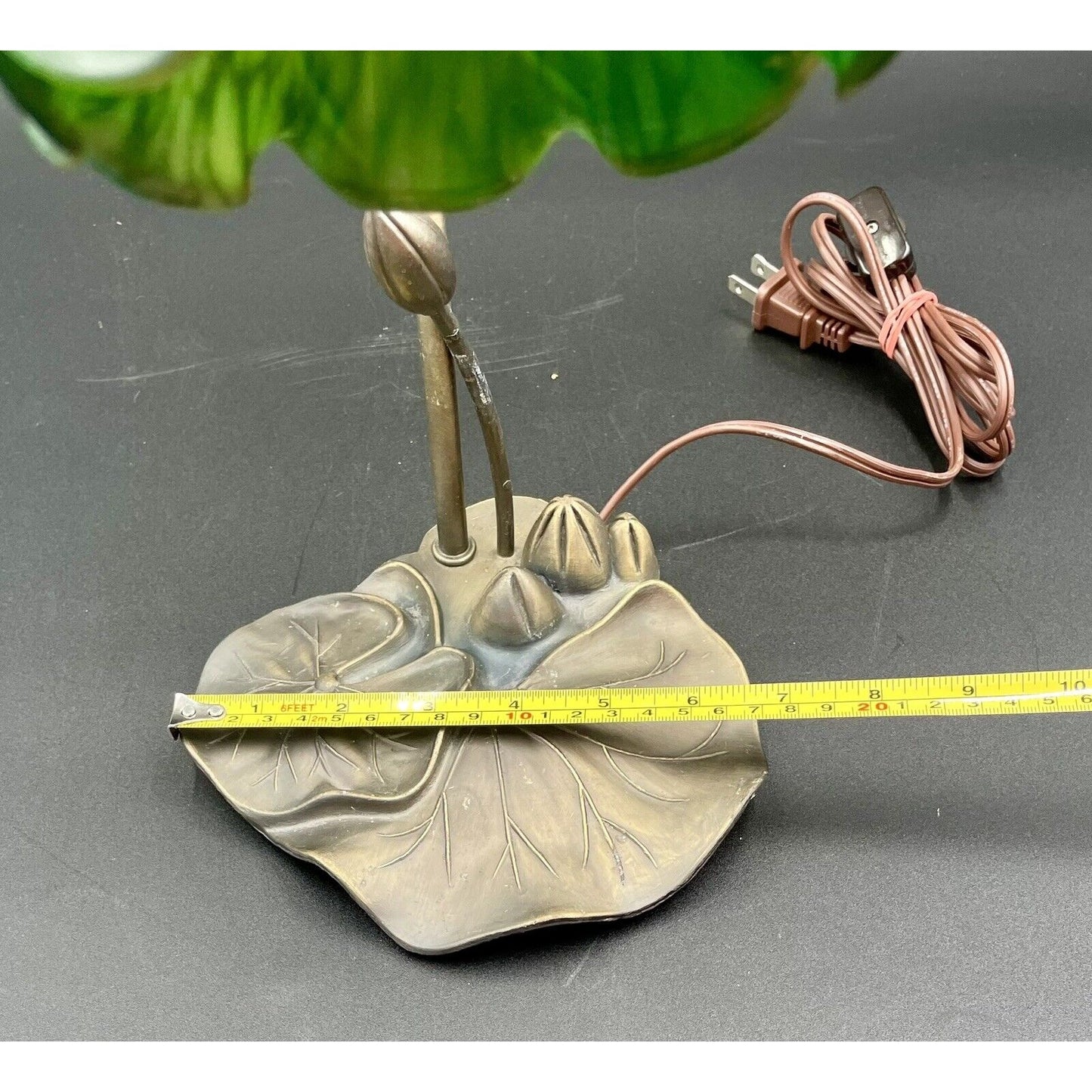 Amber & Green Glass Flower Shade Goose Neck Lily Pad Base Lamp (D1) - Vintosh Vintage