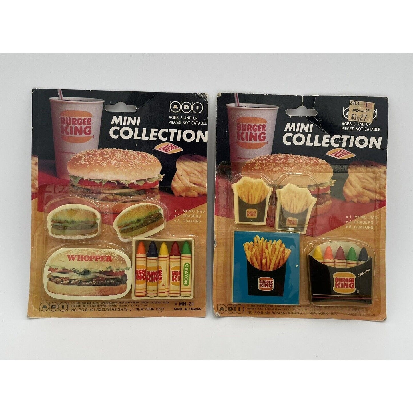 Two 1982 Burger King Mini Collection Promos Whopper & Fries (C8) - Vintosh Vintage