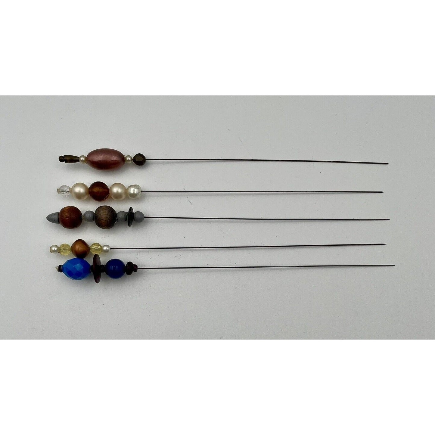 Vintage Five Glass & Wood Bead Hair Pins - Vintosh Vintage