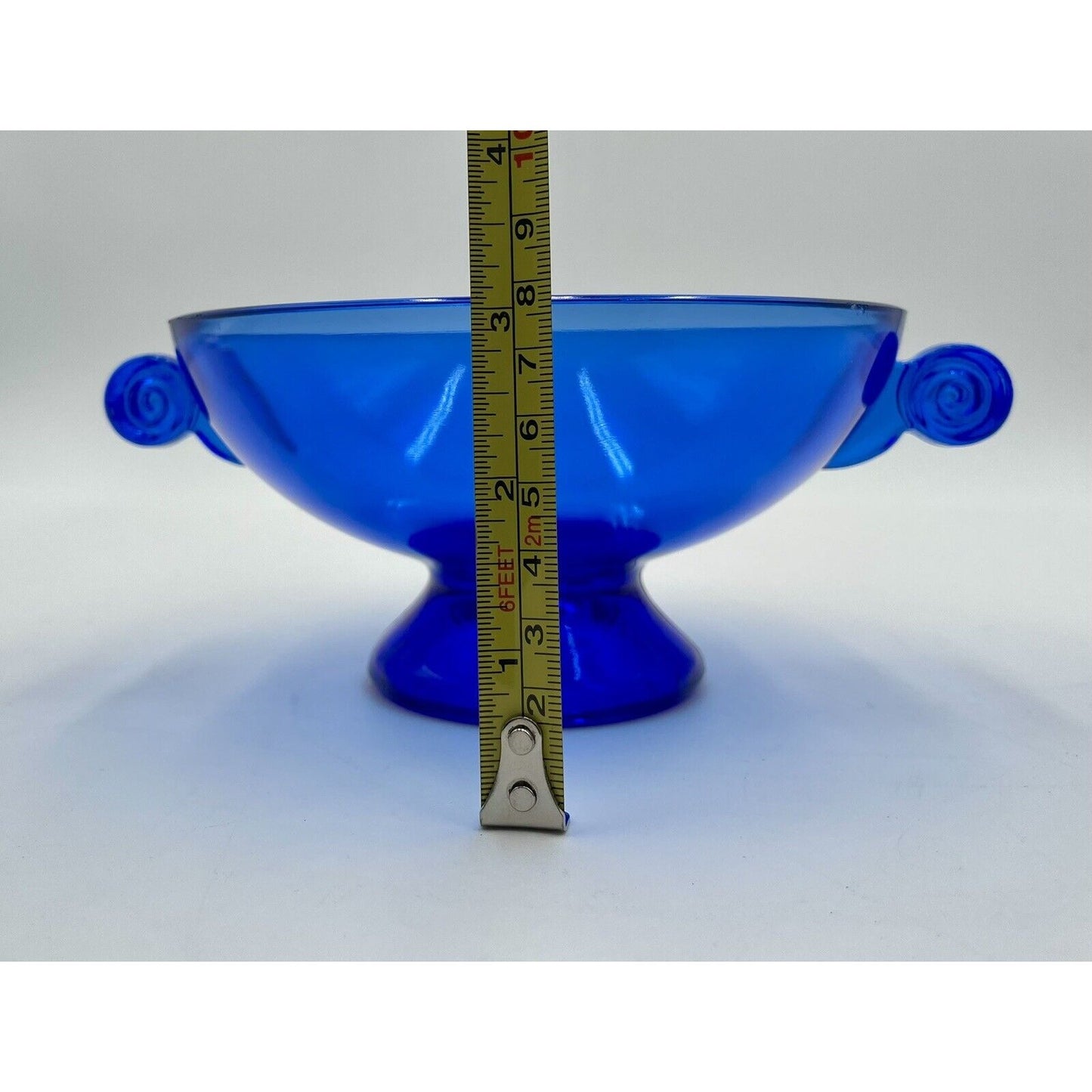 Vintage LE Smith Cobalt Blue Footed w Scroll Handles Candy Bowl (D6) - Vintosh Vintage