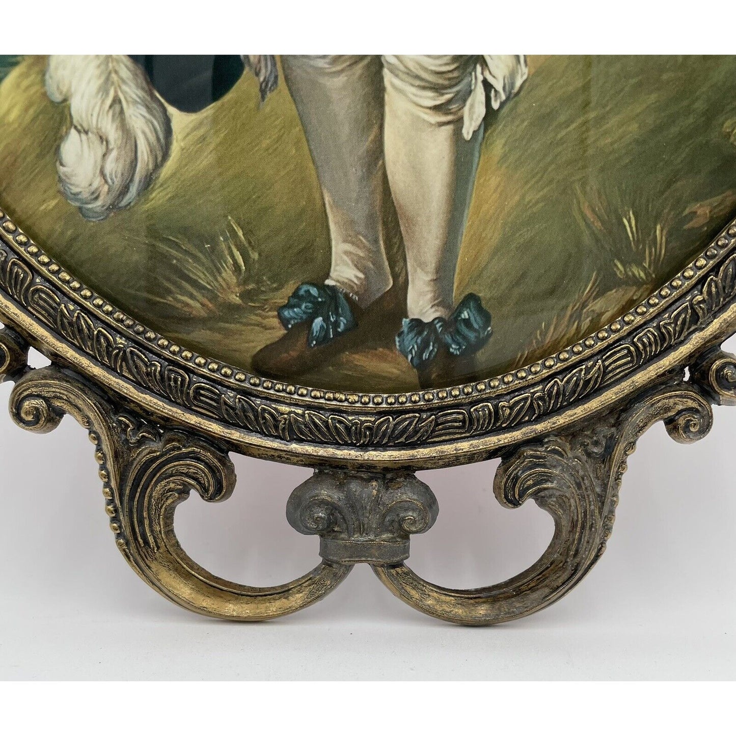Blue Boy Gainsborough Baroque Ornate Oval Brass Frame 17"x12" ConvexGlass Italy - Vintosh Vintage