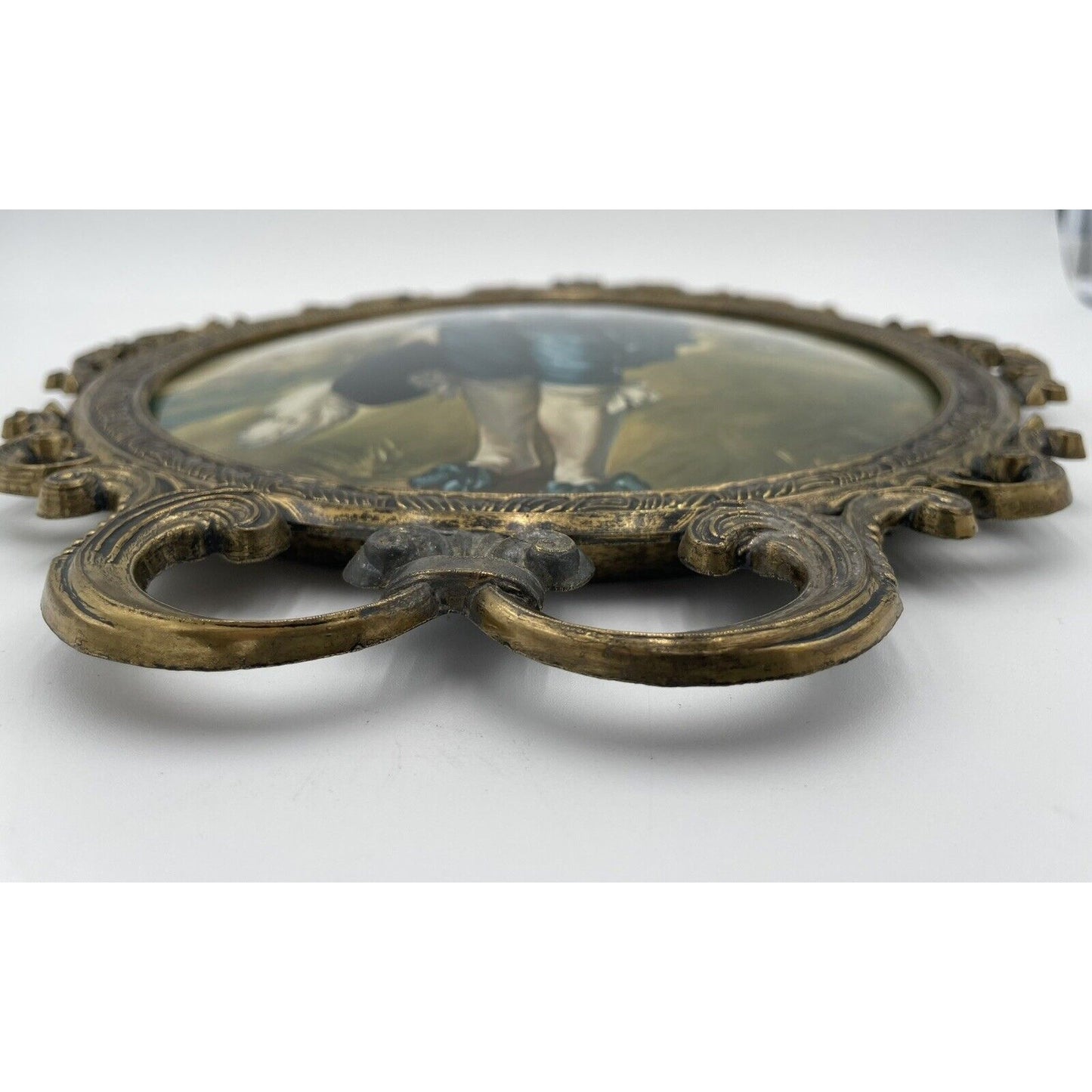 Blue Boy Gainsborough Baroque Ornate Oval Brass Frame 17"x12" ConvexGlass Italy - Vintosh Vintage