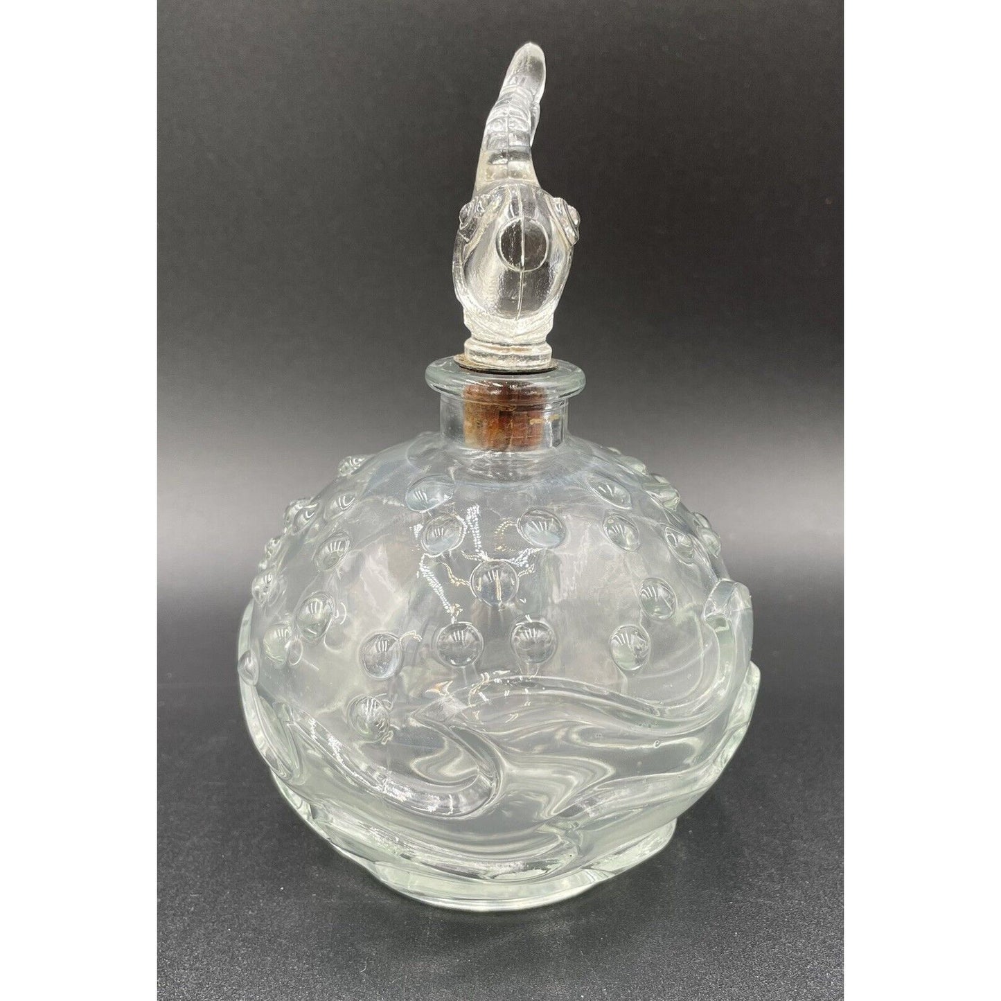 1940s Alfred A Flaster 6" Textured Glass Perfume Bottle w/ Fish Stopper (B4) - Vintosh Vintage