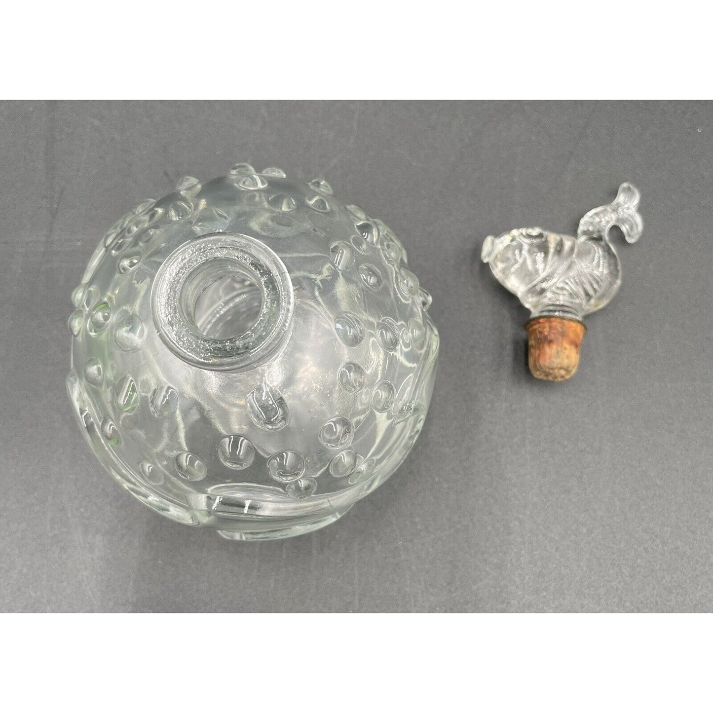 1940s Alfred A Flaster 6" Textured Glass Perfume Bottle w/ Fish Stopper (B4) - Vintosh Vintage