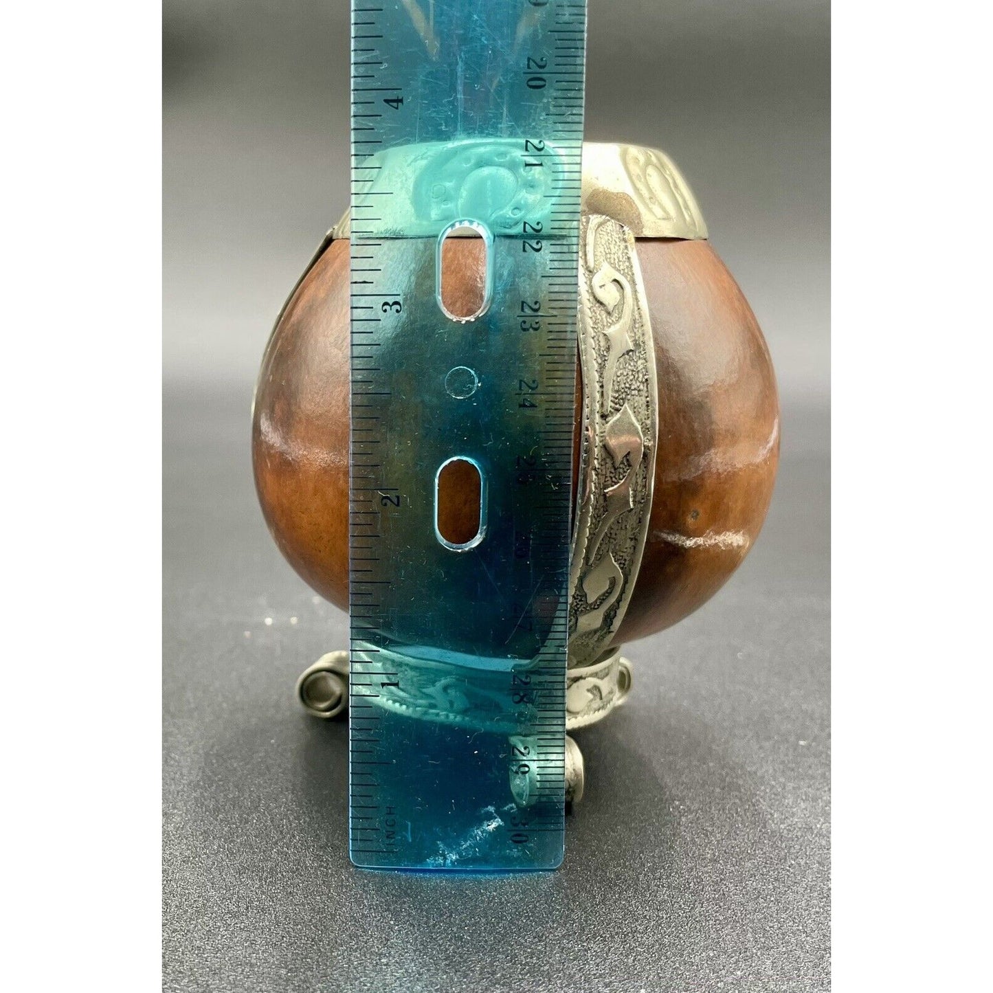 Vintage Yerba Mate Tea Footed Gourd Cup with Silver Trim & Bombilla Straw (C-BM) - Vintosh Vintage