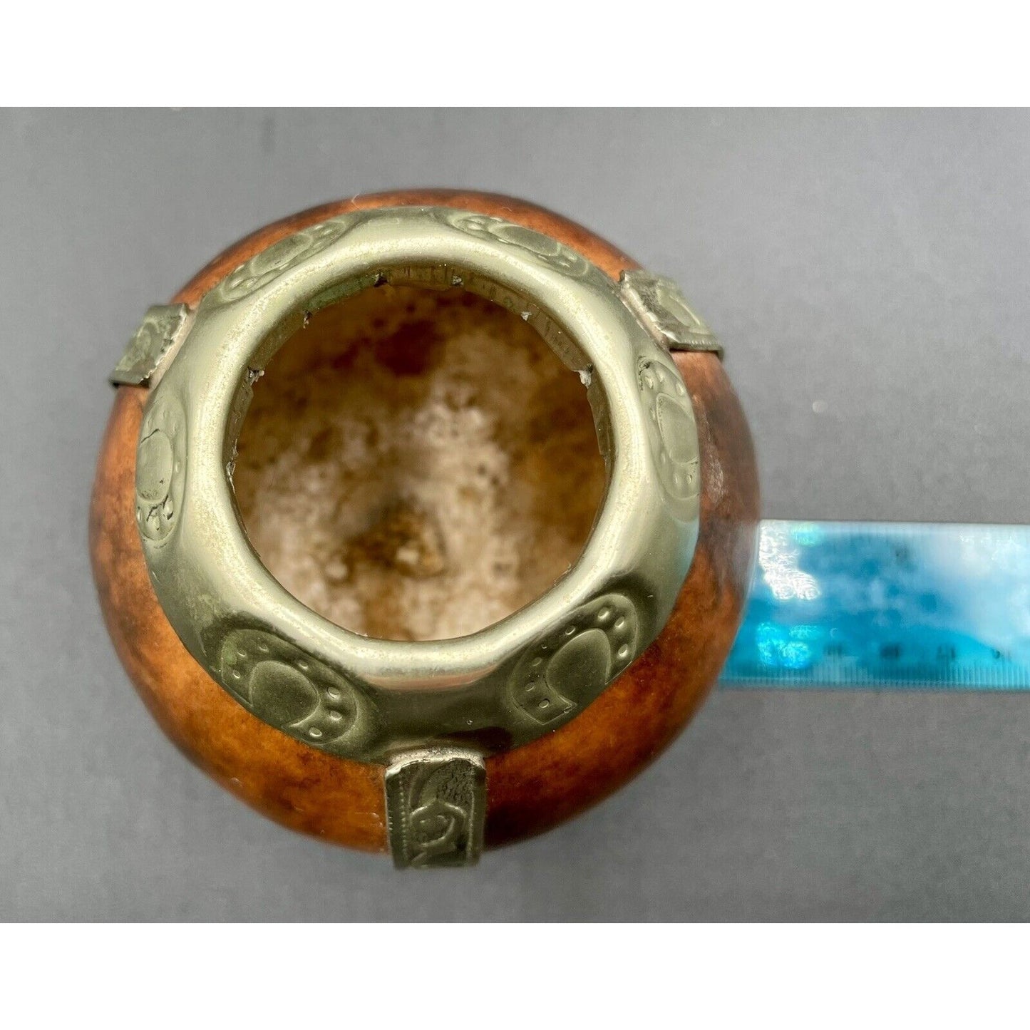 Vintage Yerba Mate Tea Footed Gourd Cup with Silver Trim & Bombilla Straw (C-BM) - Vintosh Vintage