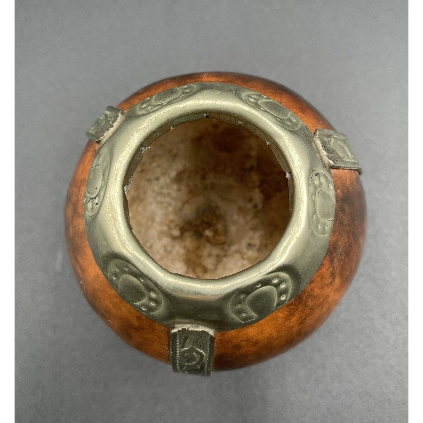 Vintage Yerba Mate Tea Footed Gourd Cup with Silver Trim & Bombilla Straw (C-BM) - Vintosh Vintage