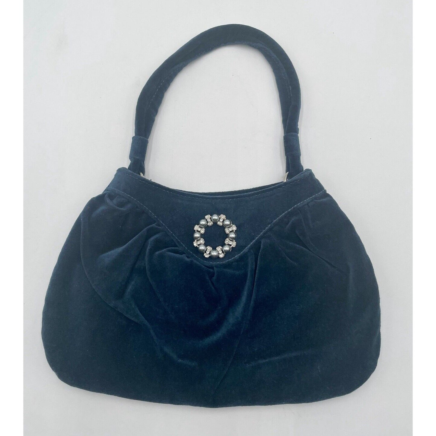 Old Navy Small Navy Blue Velvet w Rhinestone & Pearl Pin Handbag 2005 Release - Vintosh Vintage