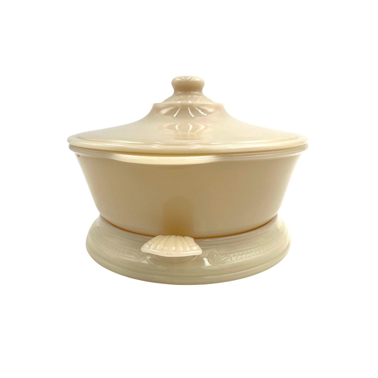 Vintage Fire-King Ivory Colonial Pattern Casserole Dish With Trivet Lid & Handles - Vintosh Vintage