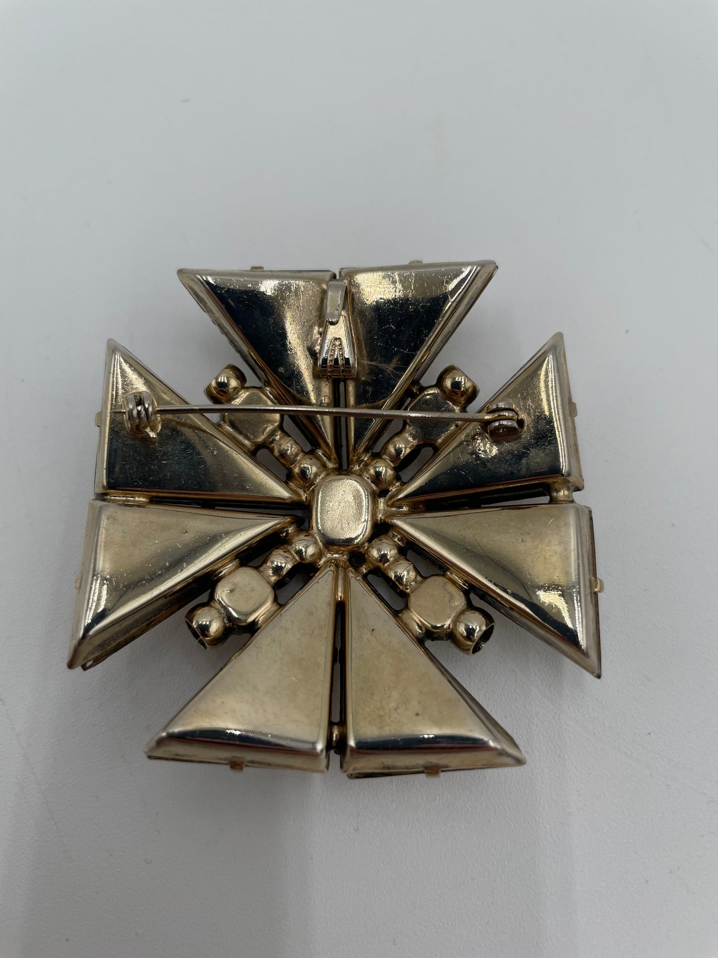 1960s Maltese Cross Style Amber Toned Crystals Set in Gold Plated Metal Brooch &
Pendant - Vintosh Vintage