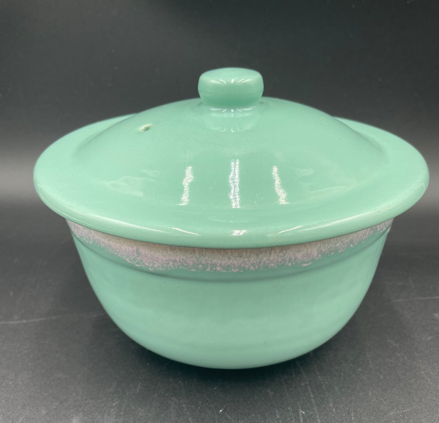 MCM Glossy Mint Green White Drip Glaze Ceramic
Casserole Dish with
Lid 7.5" - Vintosh Vintage