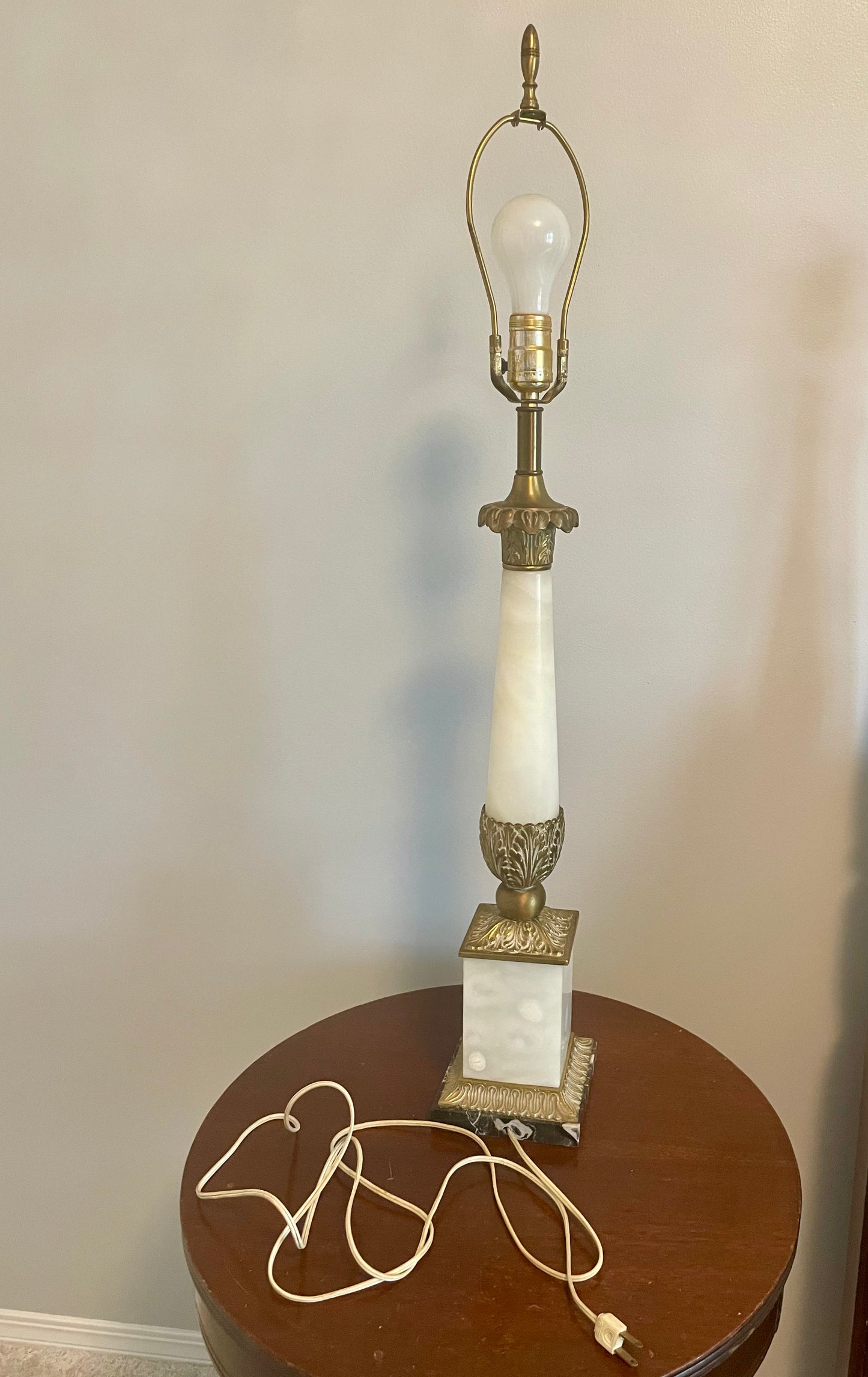 Antique Neoclassic French Italian Alabaster & Bronze Table Lamp 34"
