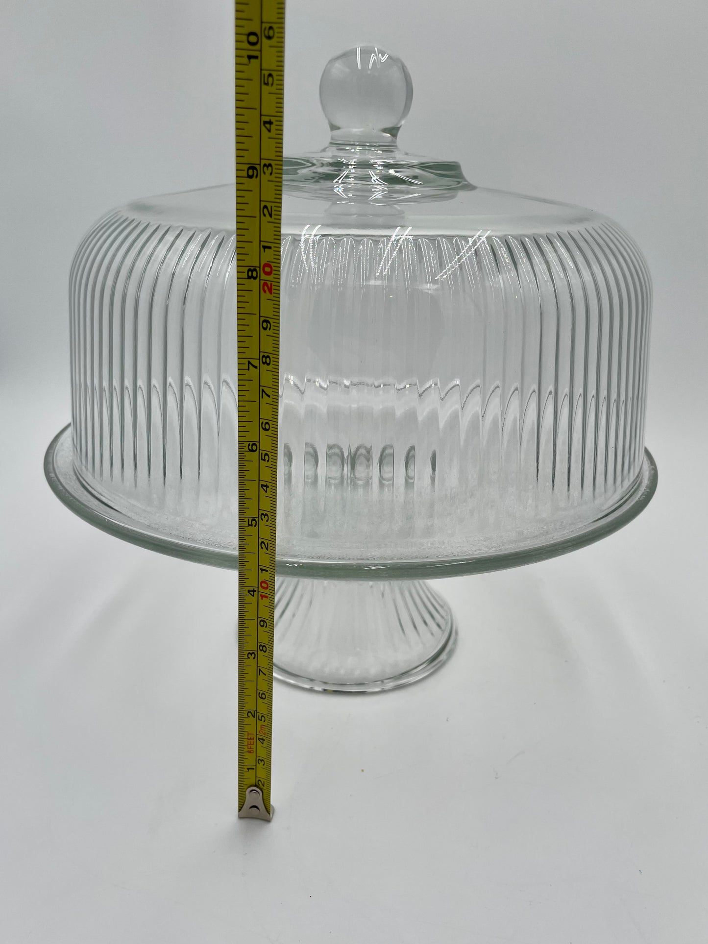 Vintage Anchor Hocking Monaco Ribbed Glass 11" Cake Stand w/ Dome