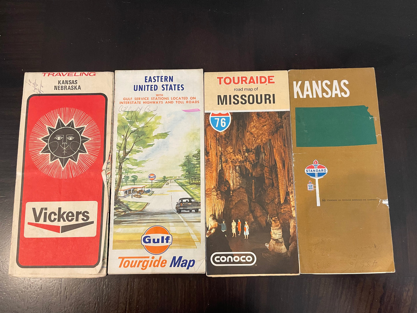 4 1960/70s Vickers Gulf Standard Oil & Conoco Road Maps of
KS MO NE Eastern US GAS & Oil Ephemera - Vintosh Vintage