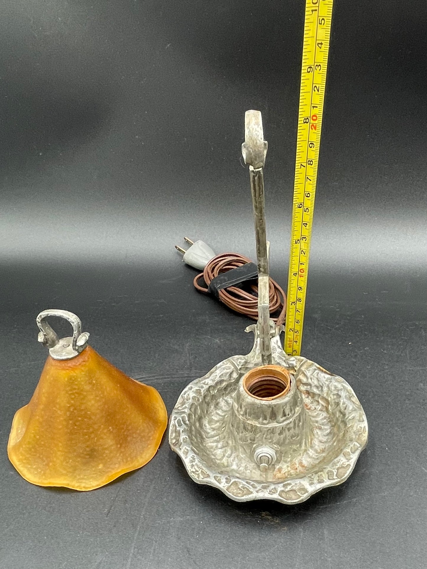 Vintage Glass Shade Small Craftsman Lamp Aluminum Base