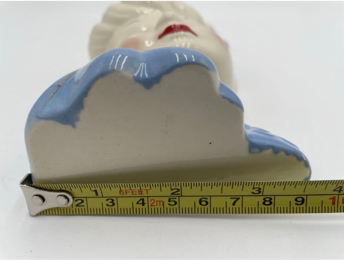Vintage 6" Glamour Girl Head Vase Wall Pocket Blue & Gold Accent USA - Vintosh Vintage