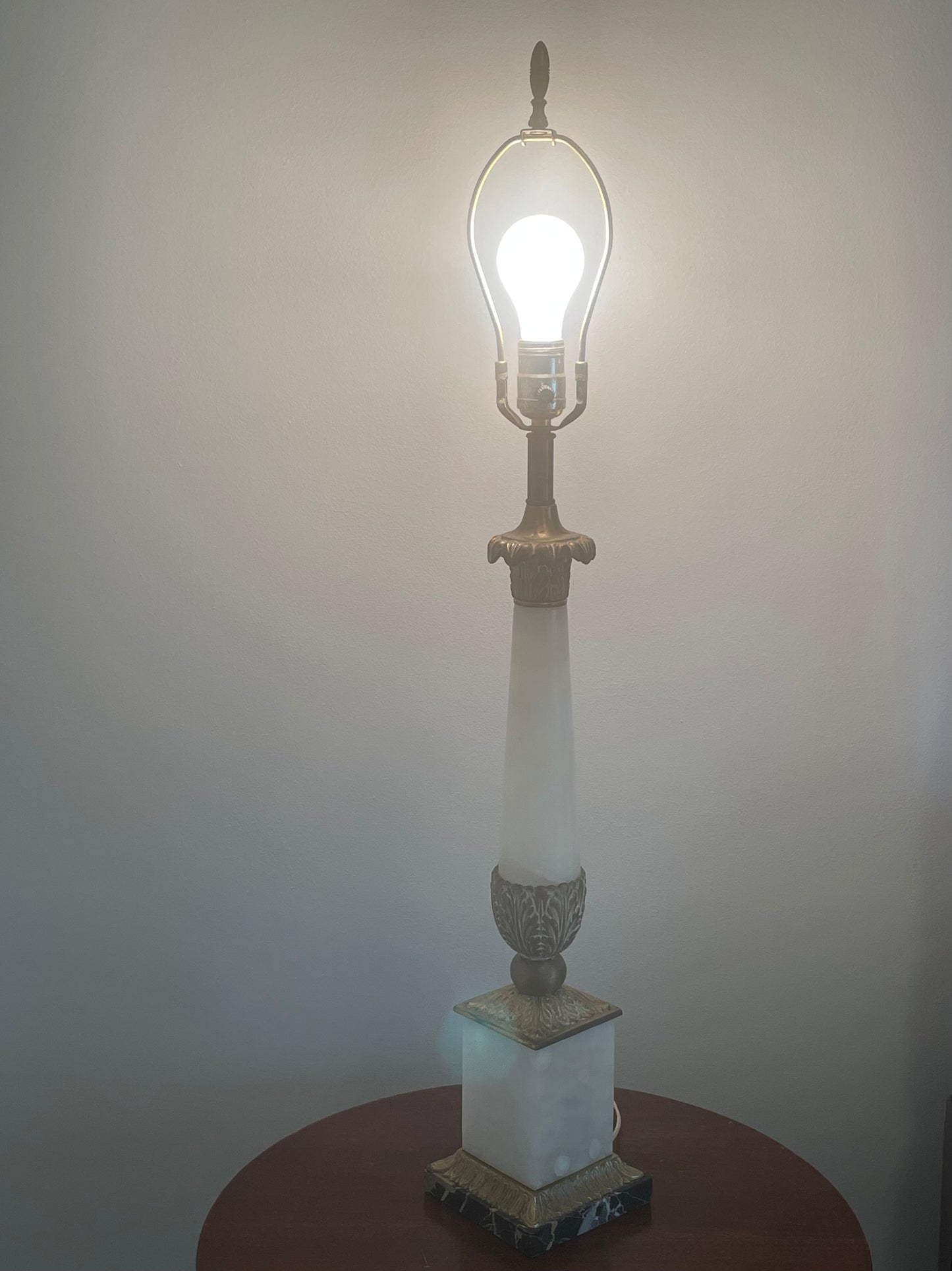 Antique Neoclassic French Italian Alabaster & Bronze Table Lamp 34"