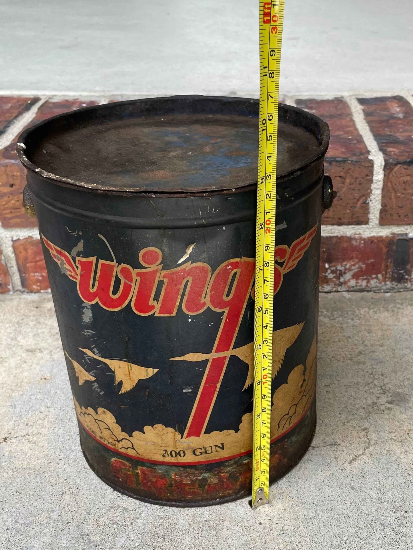 Rare Antique Wings Grease Can w/ Handle Security Oil Company
Wichita Kansas 10lbs