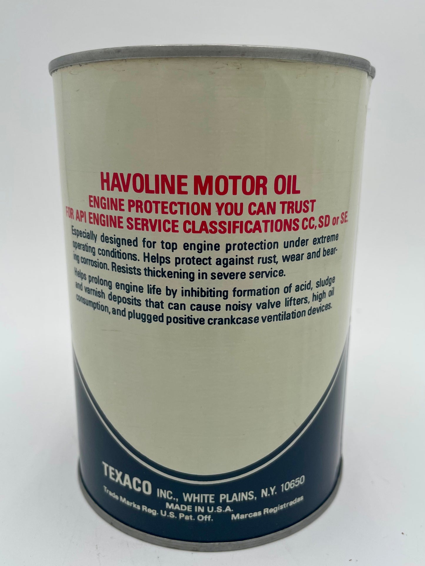 TEXACO HAVOLINE Motor Oil 1 FULL Quart Metal Can - 1978 NOS - Vintosh Vintage