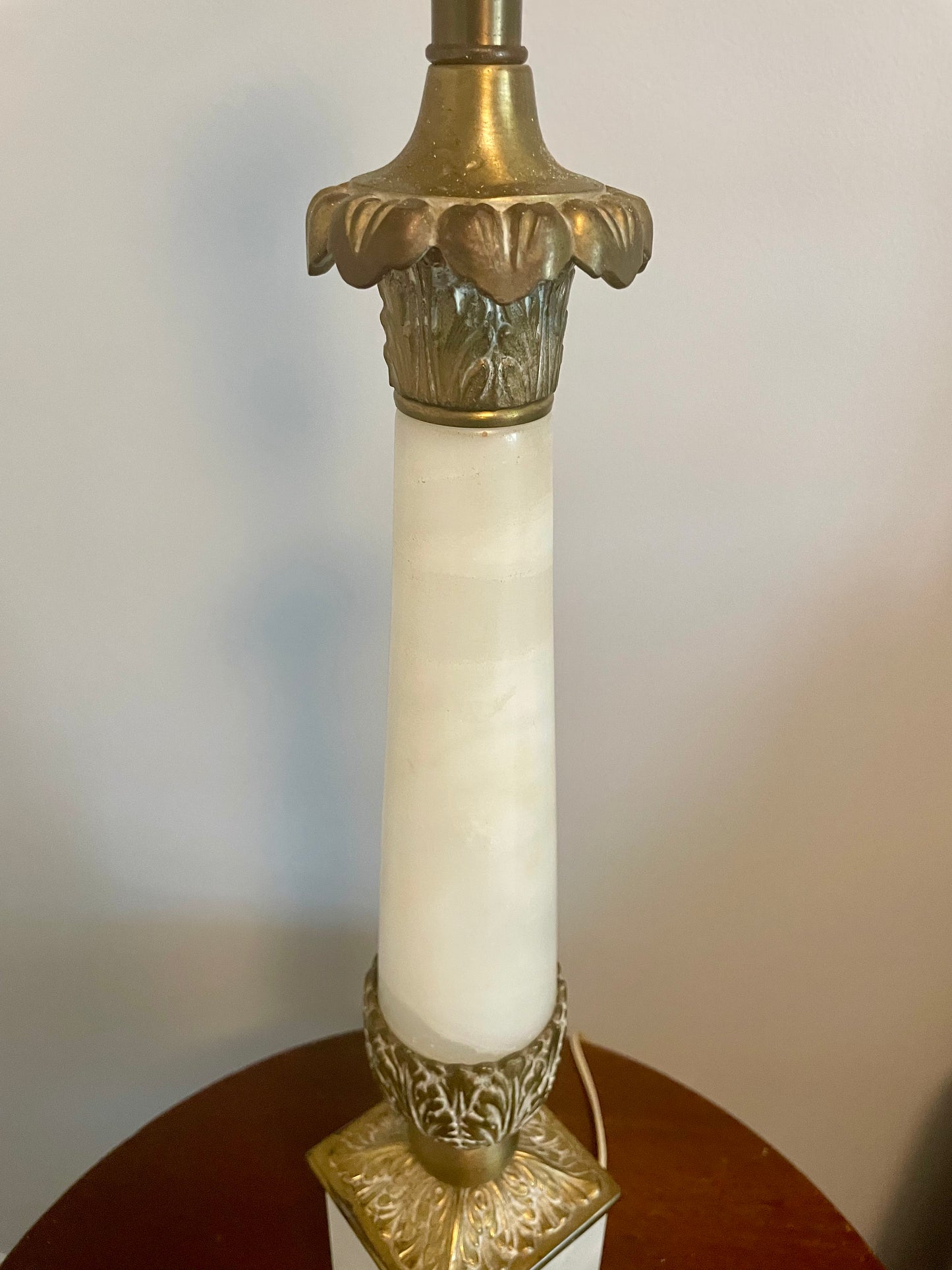 Antique Neoclassic French Italian Alabaster & Bronze Table Lamp 34"