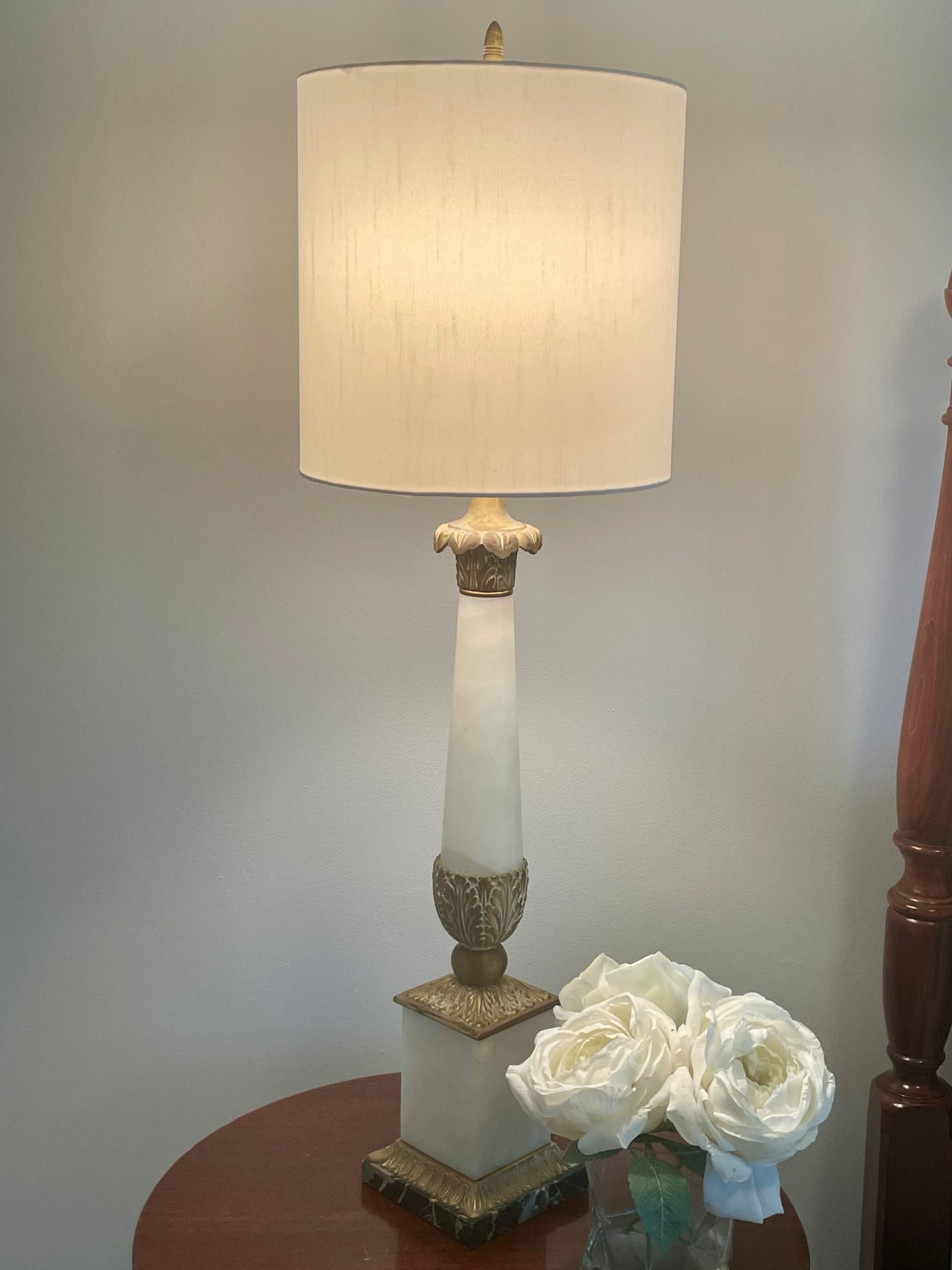 Antique Neoclassic French Italian Alabaster & Bronze Table Lamp 34"