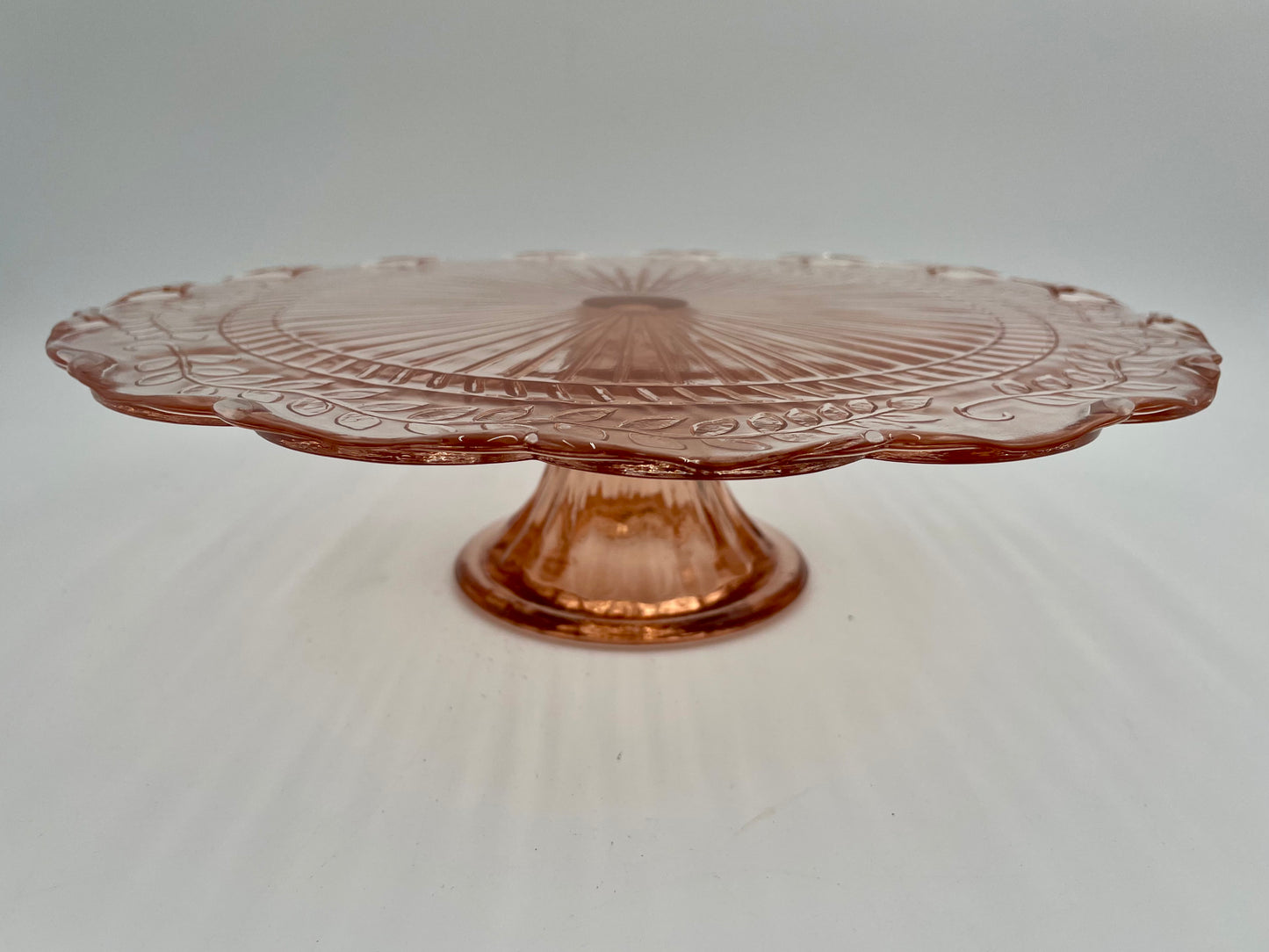 1930s Pink Depression Glass 12" Pedestal Cake Plate Indiana Glass Company - Vintosh Vintage