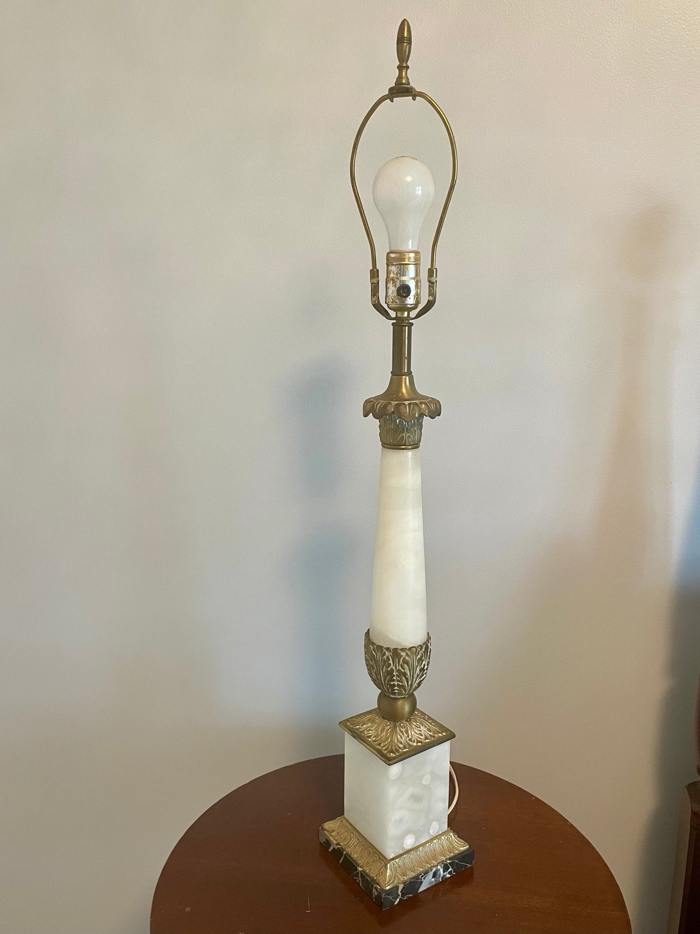 Antique Neoclassic French Italian Alabaster & Bronze Table Lamp 34"