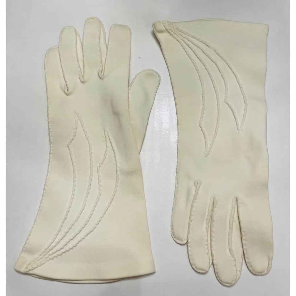 Vintage Ivory/Off White Embroidered Over the Wrist Gloves (B5)