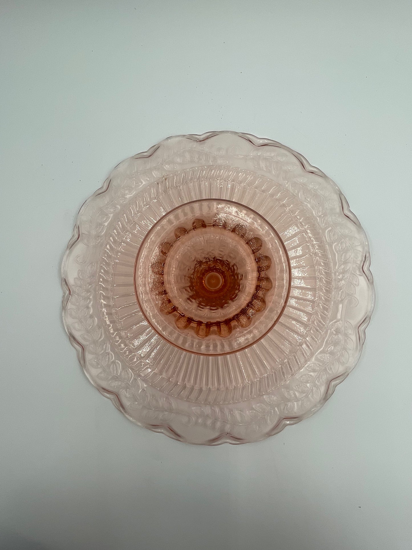 1930s Pink Depression Glass 12" Pedestal Cake Plate Indiana Glass Company - Vintosh Vintage