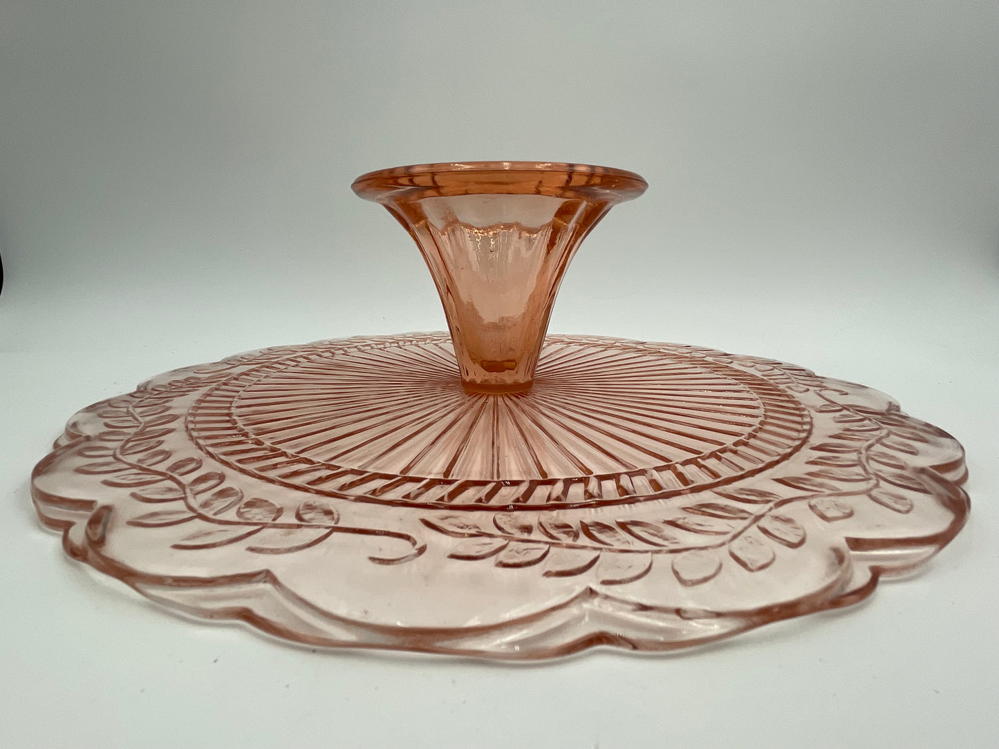 1930s Pink Depression Glass 12" Pedestal Cake Plate Indiana Glass Company - Vintosh Vintage