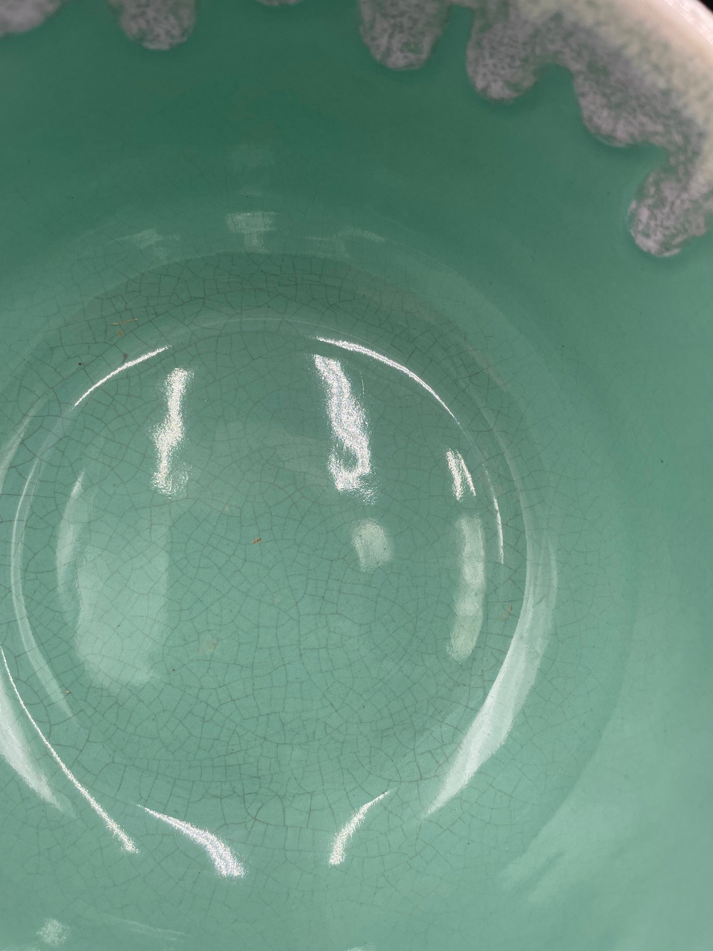 MCM Glossy Mint Green White Drip Glaze Ceramic
Casserole Dish with
Lid 7.5" - Vintosh Vintage