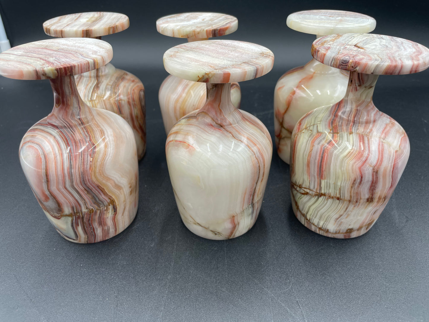 Vintage 5" Handcrafted Marble Onyx Stone Wine Goblets - Set of 6 - Vintosh Vintage