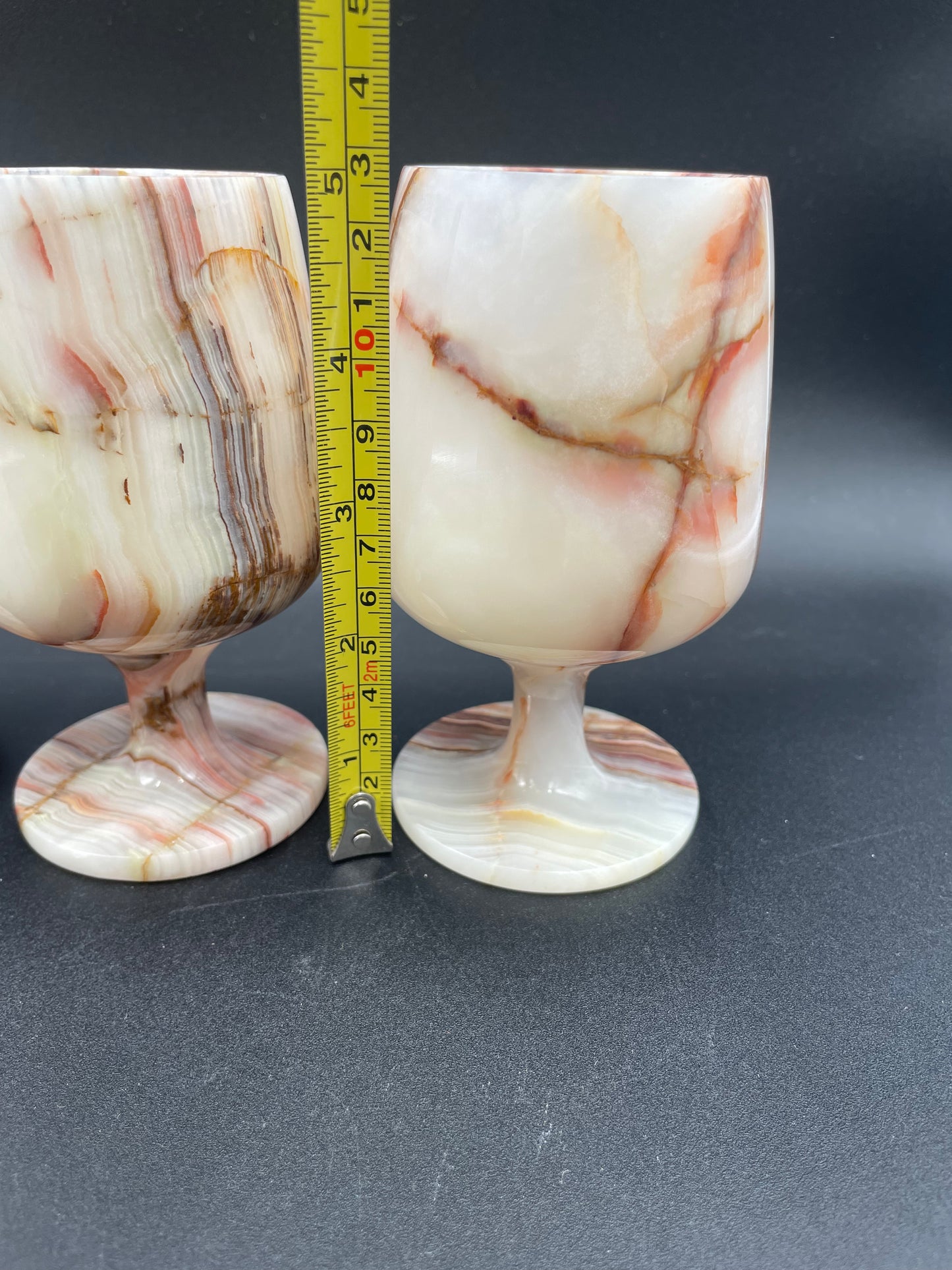 Vintage 5" Handcrafted Marble Onyx Stone Wine Goblets - Set of 6 - Vintosh Vintage