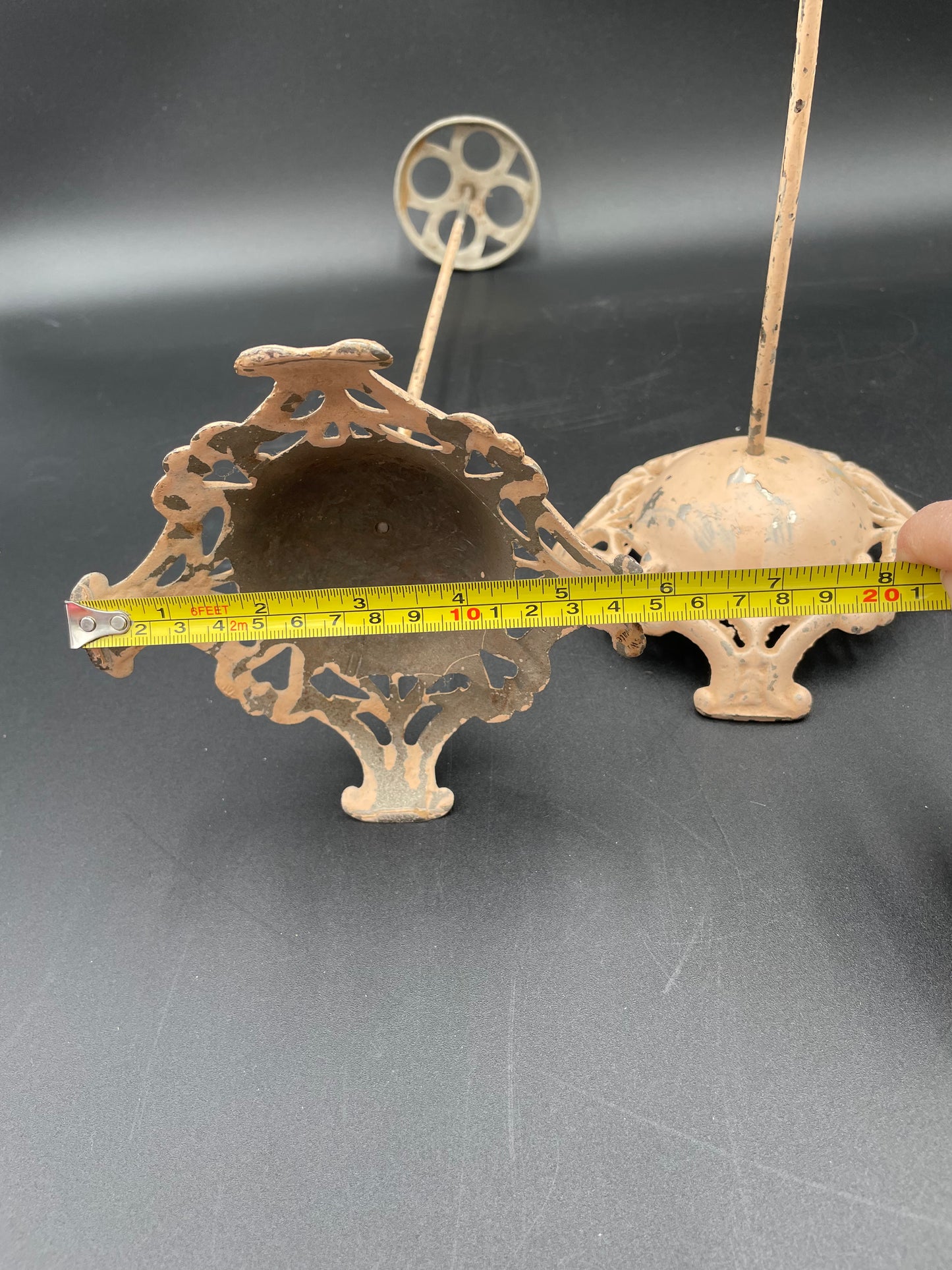 Two Antique Victorian Cast Iron Pale Pink Hat Stands - Vintosh Vintage