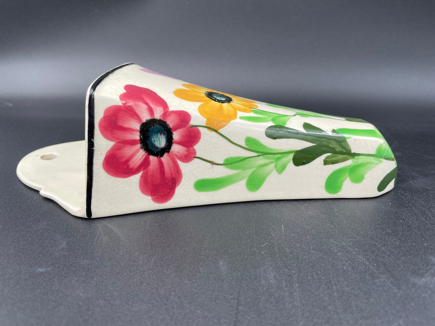 Vintage Ceramic Wall Pocket Hand Painted Floral Design 8.75" Germany - Vintosh Vintage