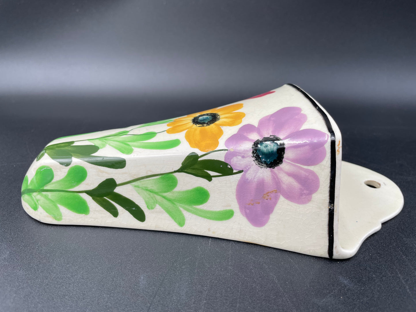 Vintage Ceramic Wall Pocket Hand Painted Floral Design 8.75" Germany - Vintosh Vintage