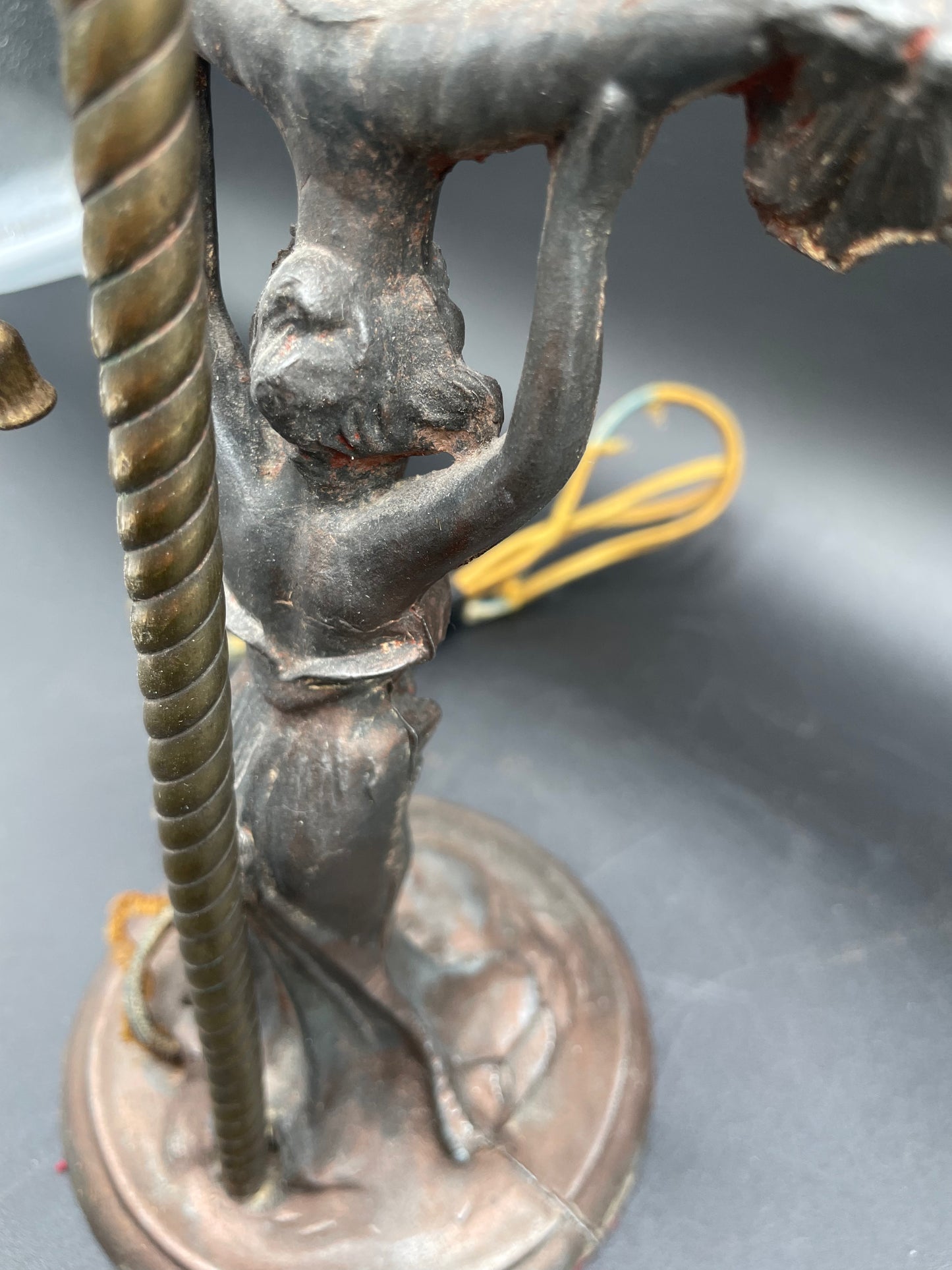 Antique Art Nouveau Figural 13" Table Lamp W/Pull Chain - Works