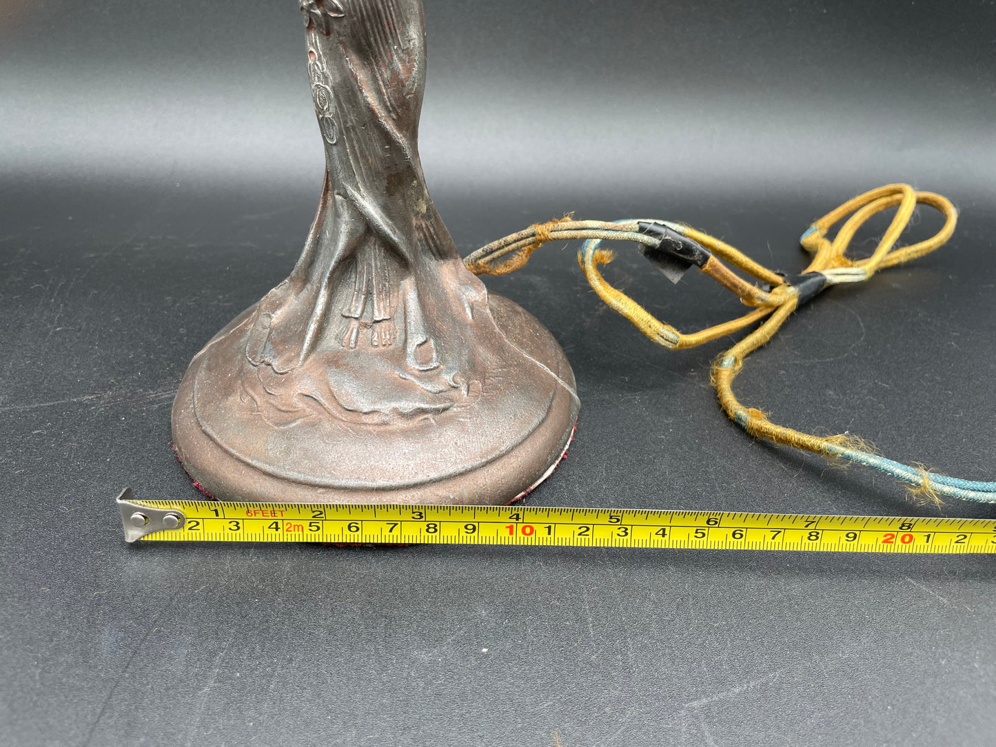 Antique Art Nouveau Figural 13" Table Lamp W/Pull Chain - Works