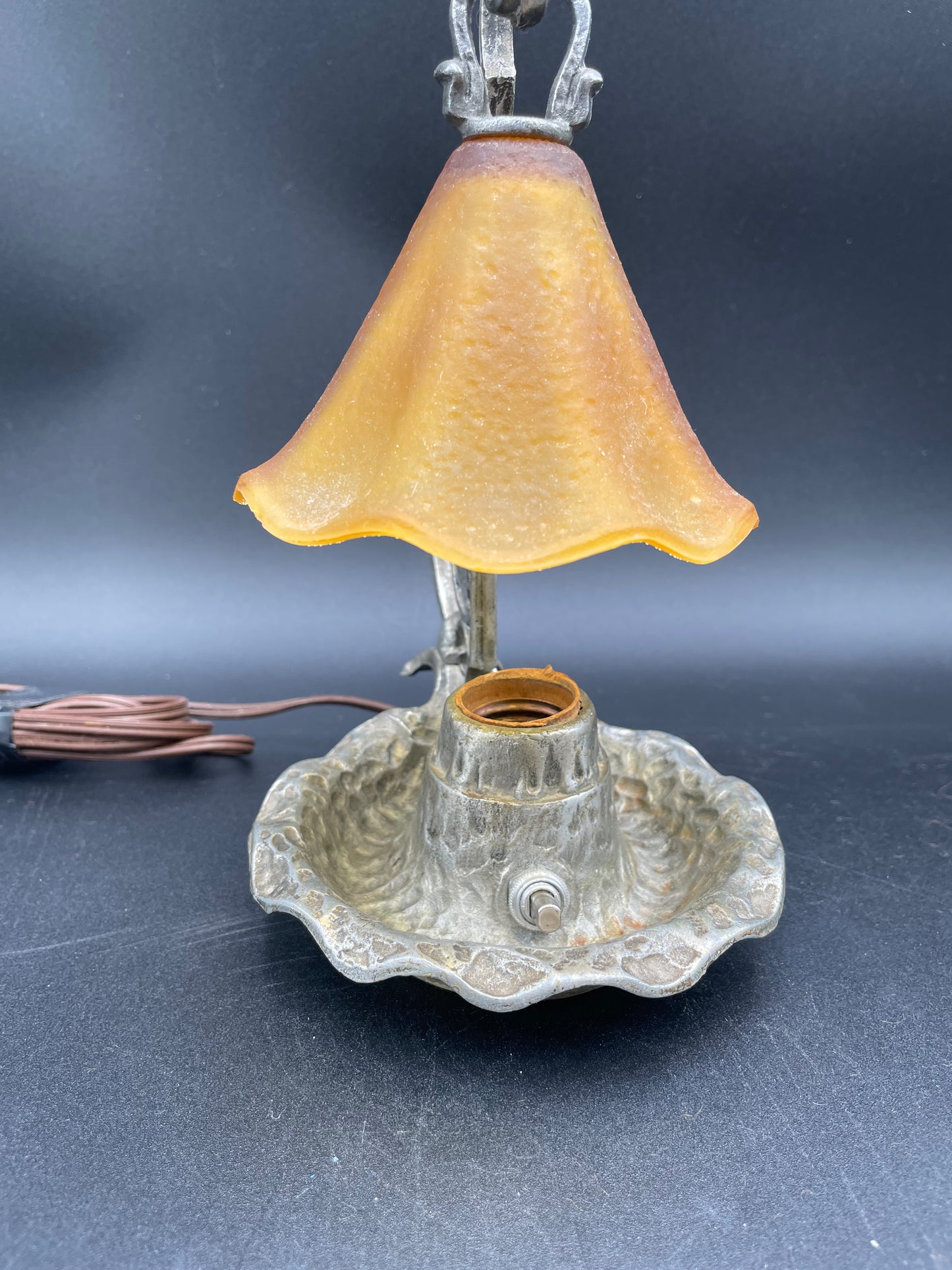 Vintage Glass Shade Small Craftsman Lamp Aluminum Base