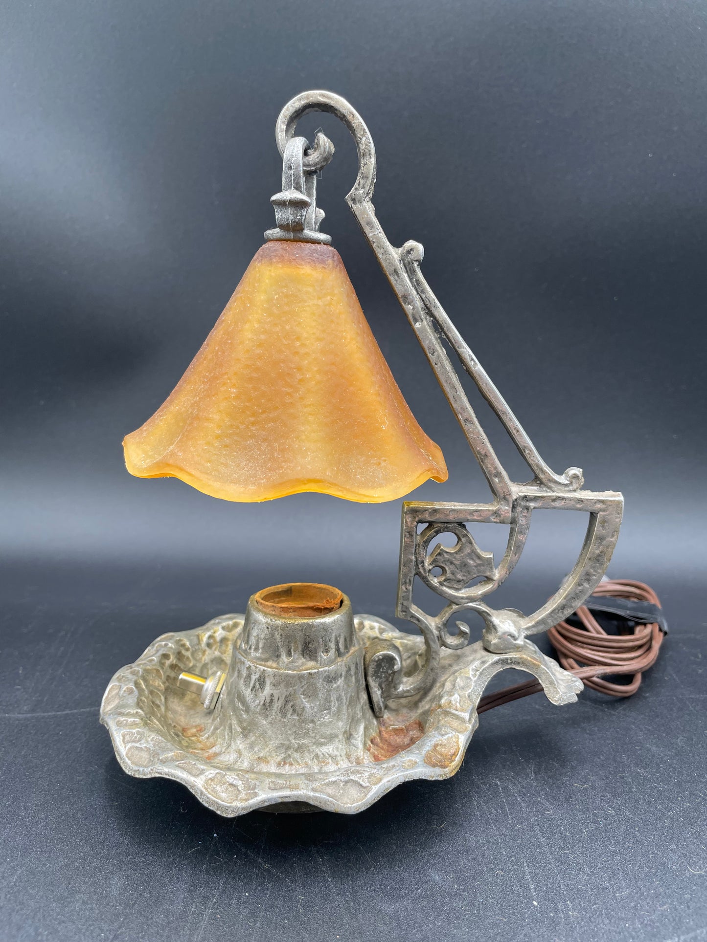 Vintage Glass Shade Small Craftsman Lamp Aluminum Base