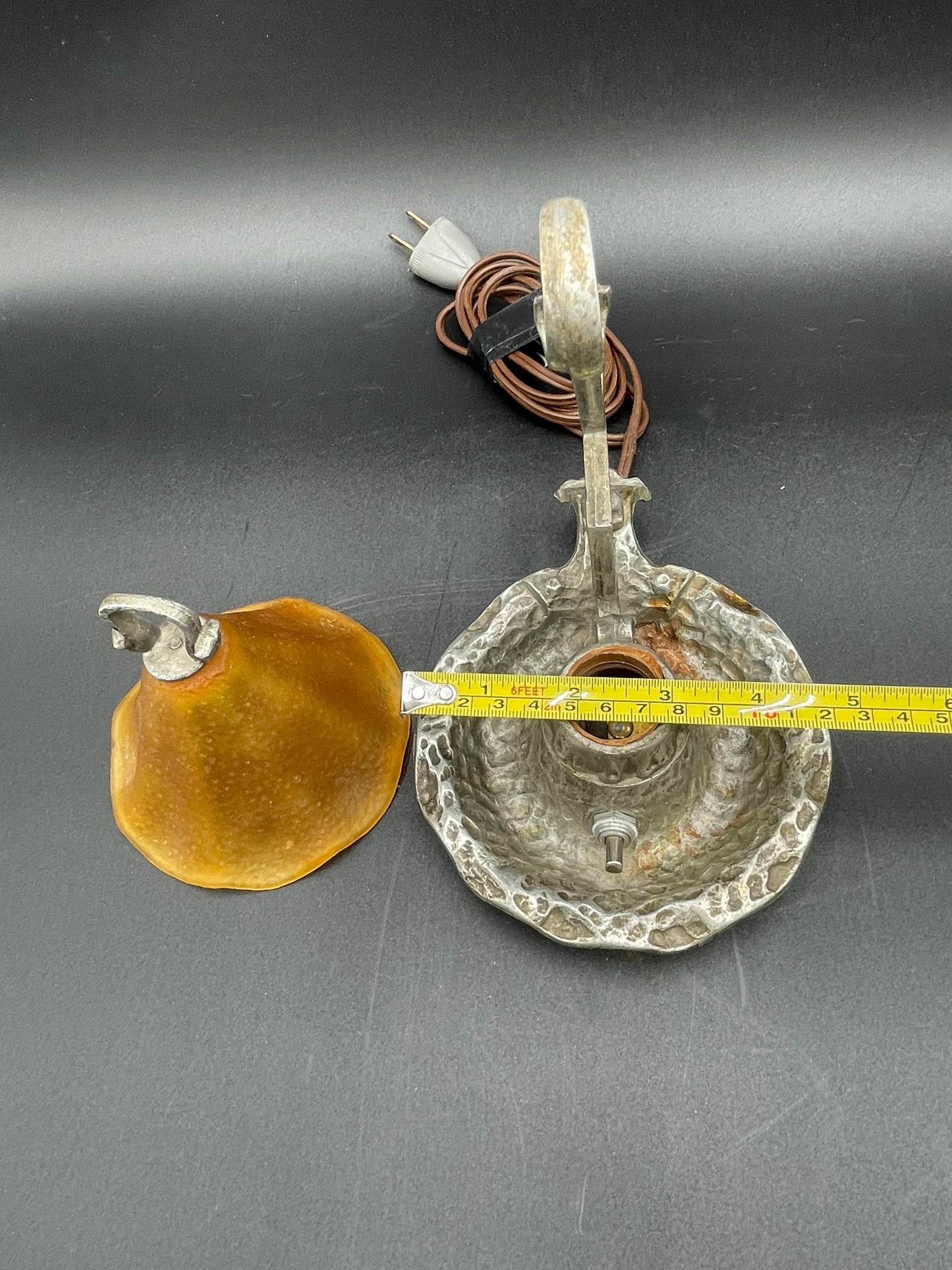 Vintage Glass Shade Small Craftsman Lamp Aluminum Base