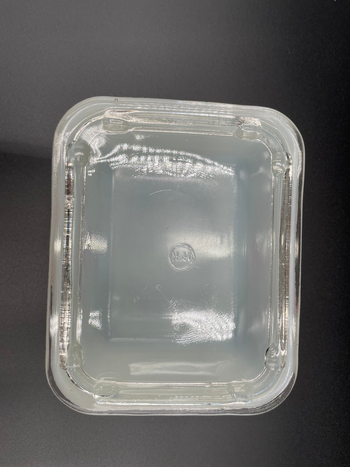 Vintage McKee White Red Ships Small Rectangular 4" x 5"
Drippings Jar with Clear Glass Lid